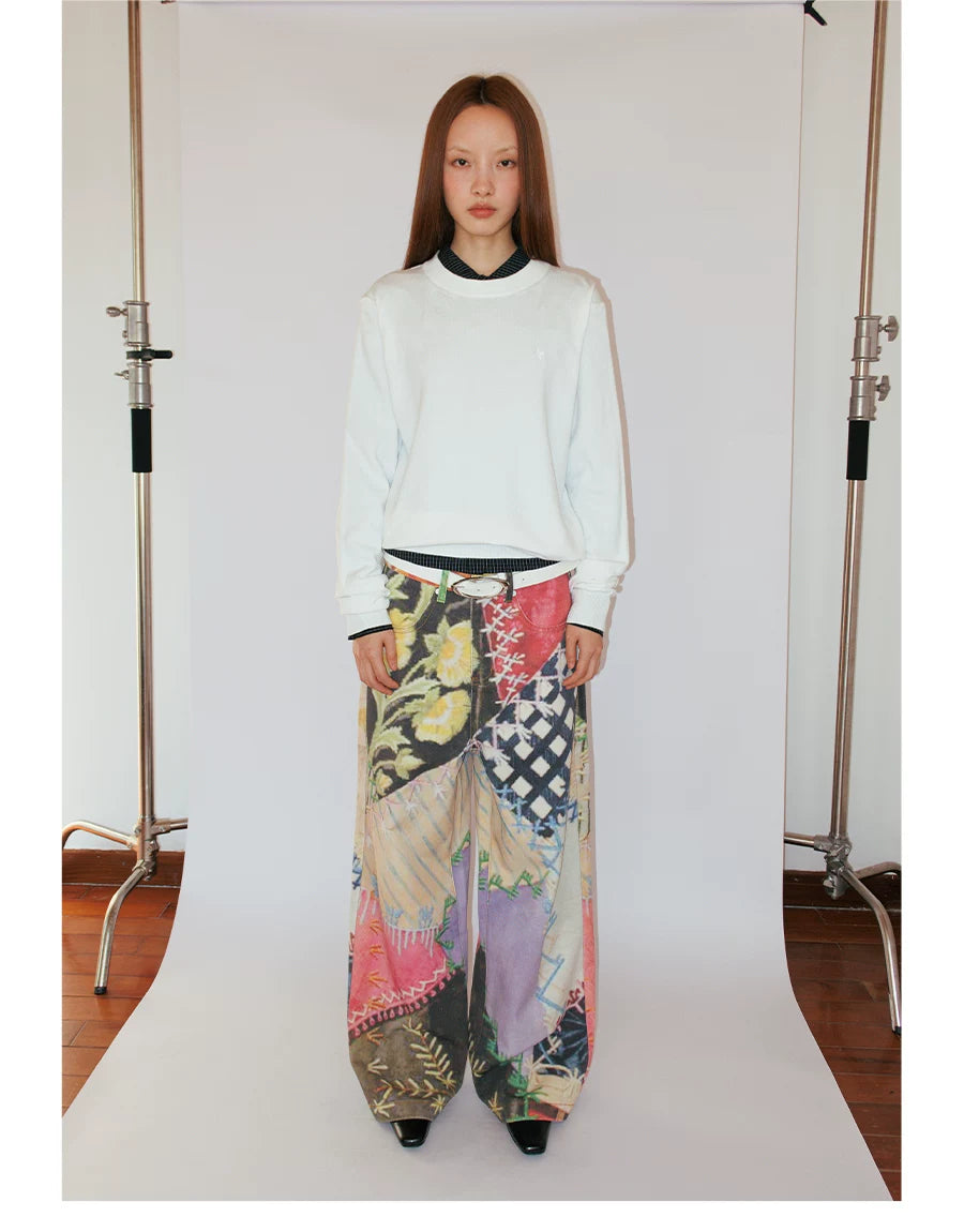 Patchwork Print Wide-Leg Trousers in multicolor product photo