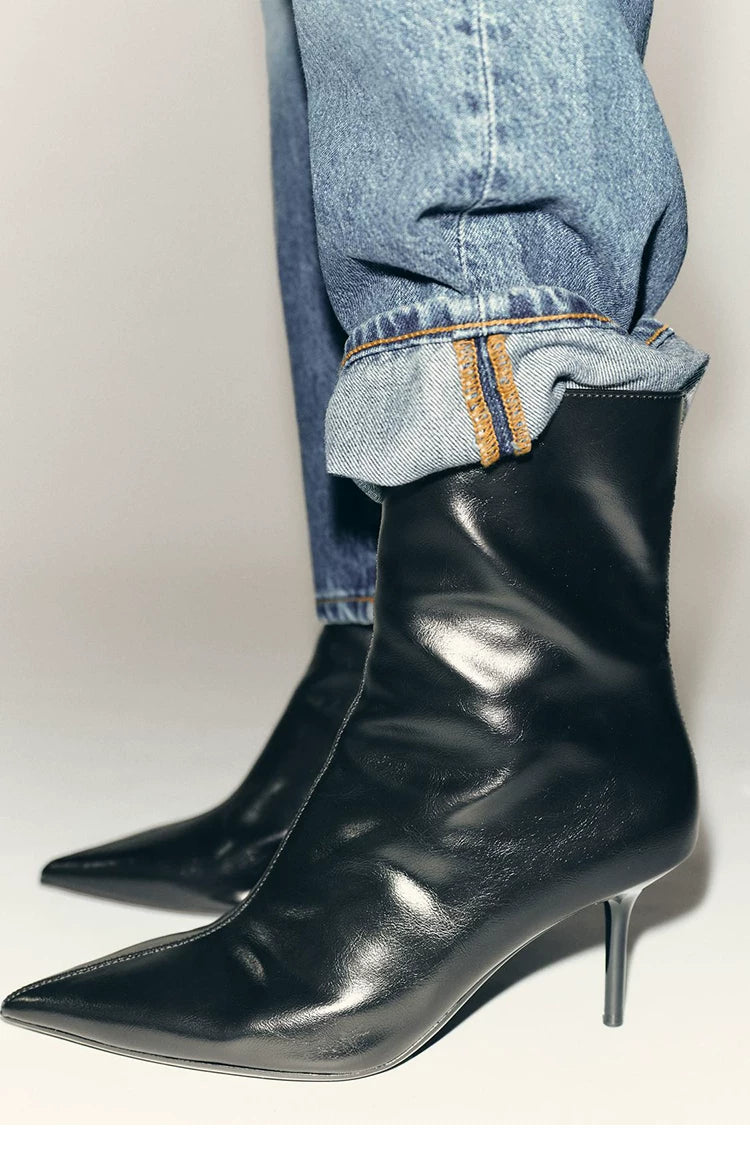 Women's Textured Pointed Toe Stiletto Ankle Boots