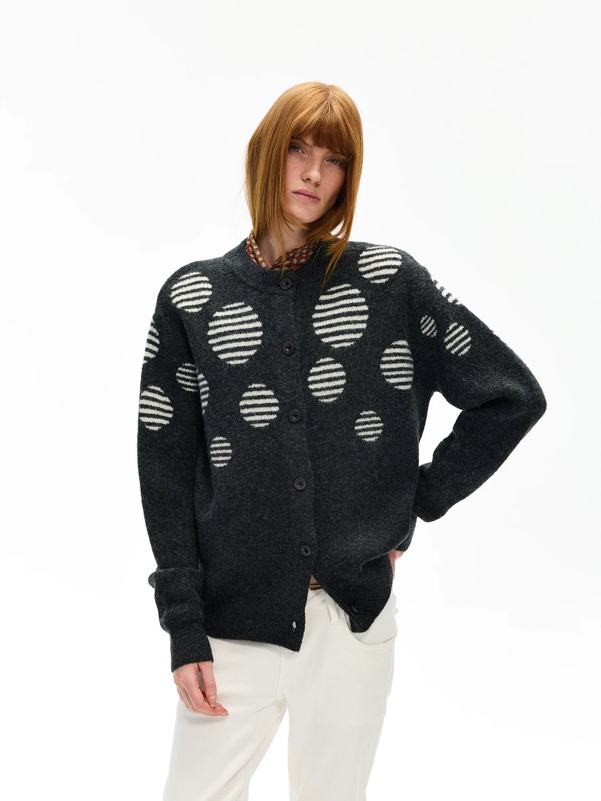 Striped Dot Knit Cardigan