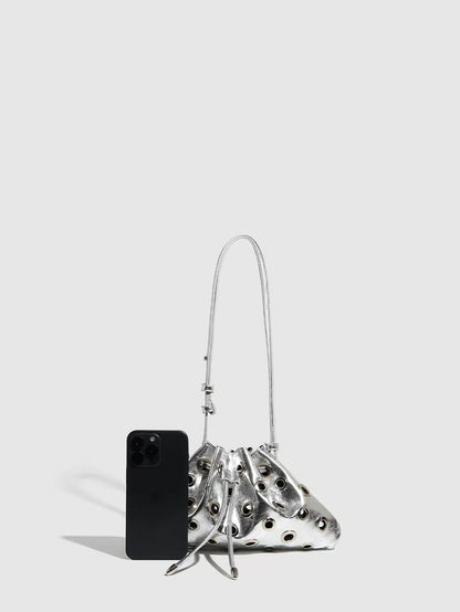 Eyelet Studded Drawstring Shoulder Bag product photo