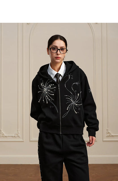 Pearl Embroidered Zip Hoodie