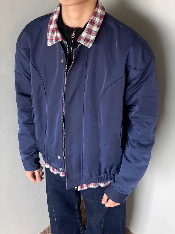 Plaid-Lined Harrington Jacket