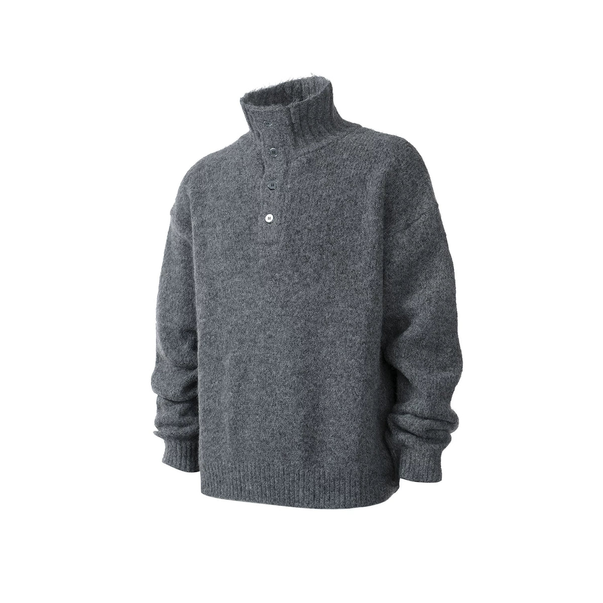 Wool-Blend Half-Button Mock Neck Sweater