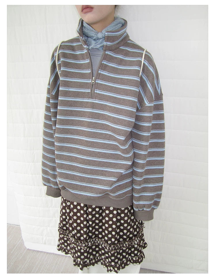 Brown Stripe Half-Zip Sweatshirt