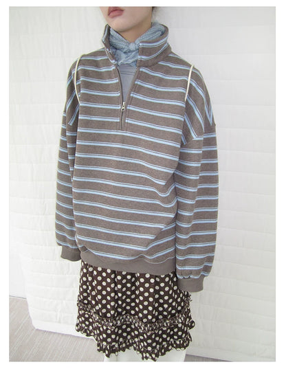 Brown Stripe Half-Zip Sweatshirt