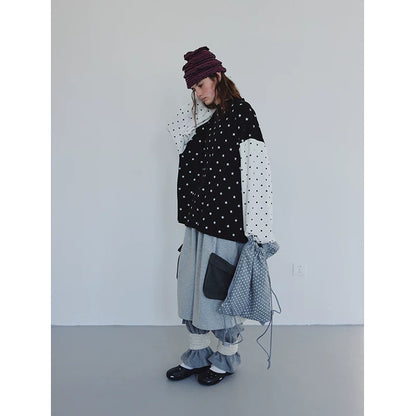 Star and Polka Dot Patchwork Long-Sleeve Top