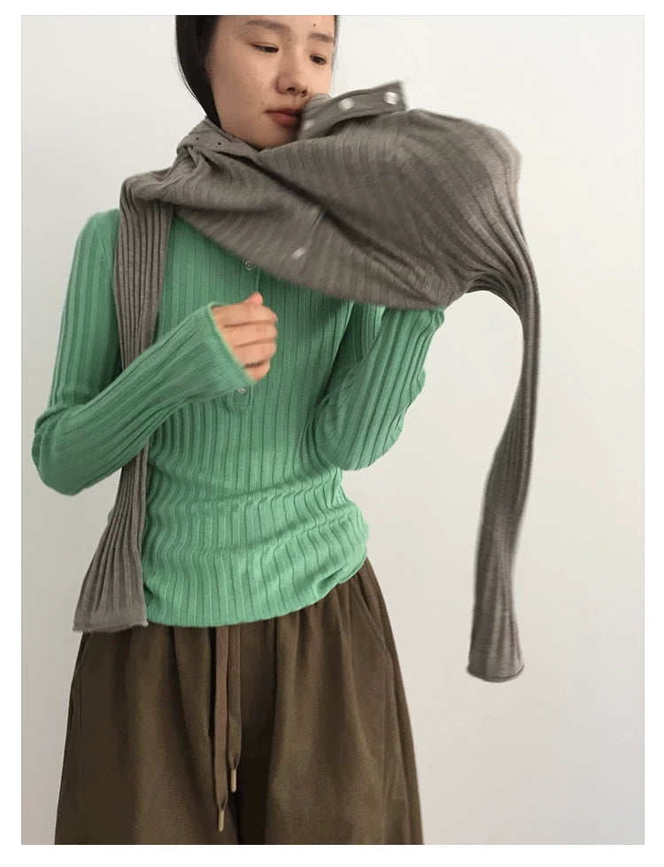Ribbed Mock-Neck Knit Top