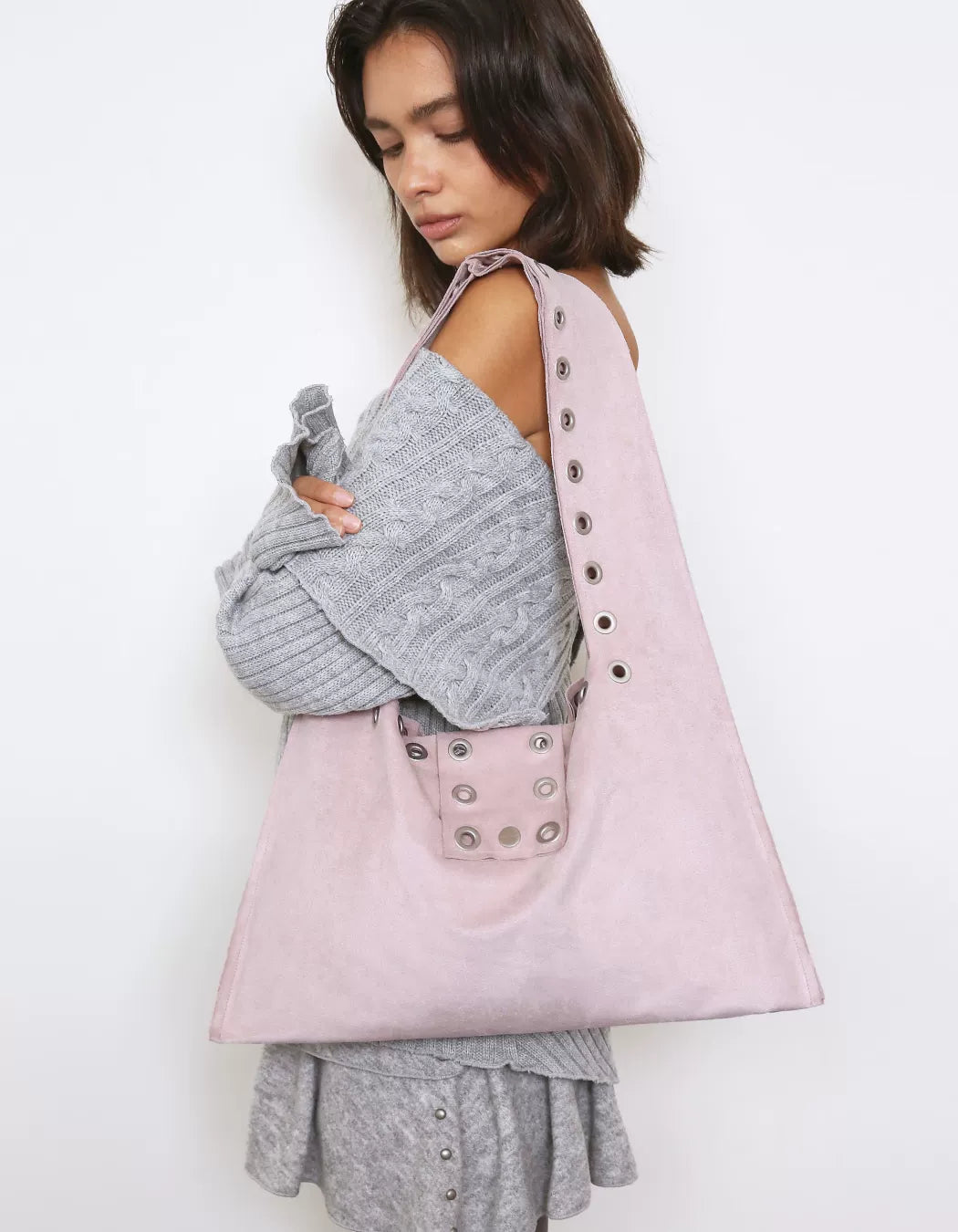 Grommet Suede-Look Shoulder Tote Bag product photo