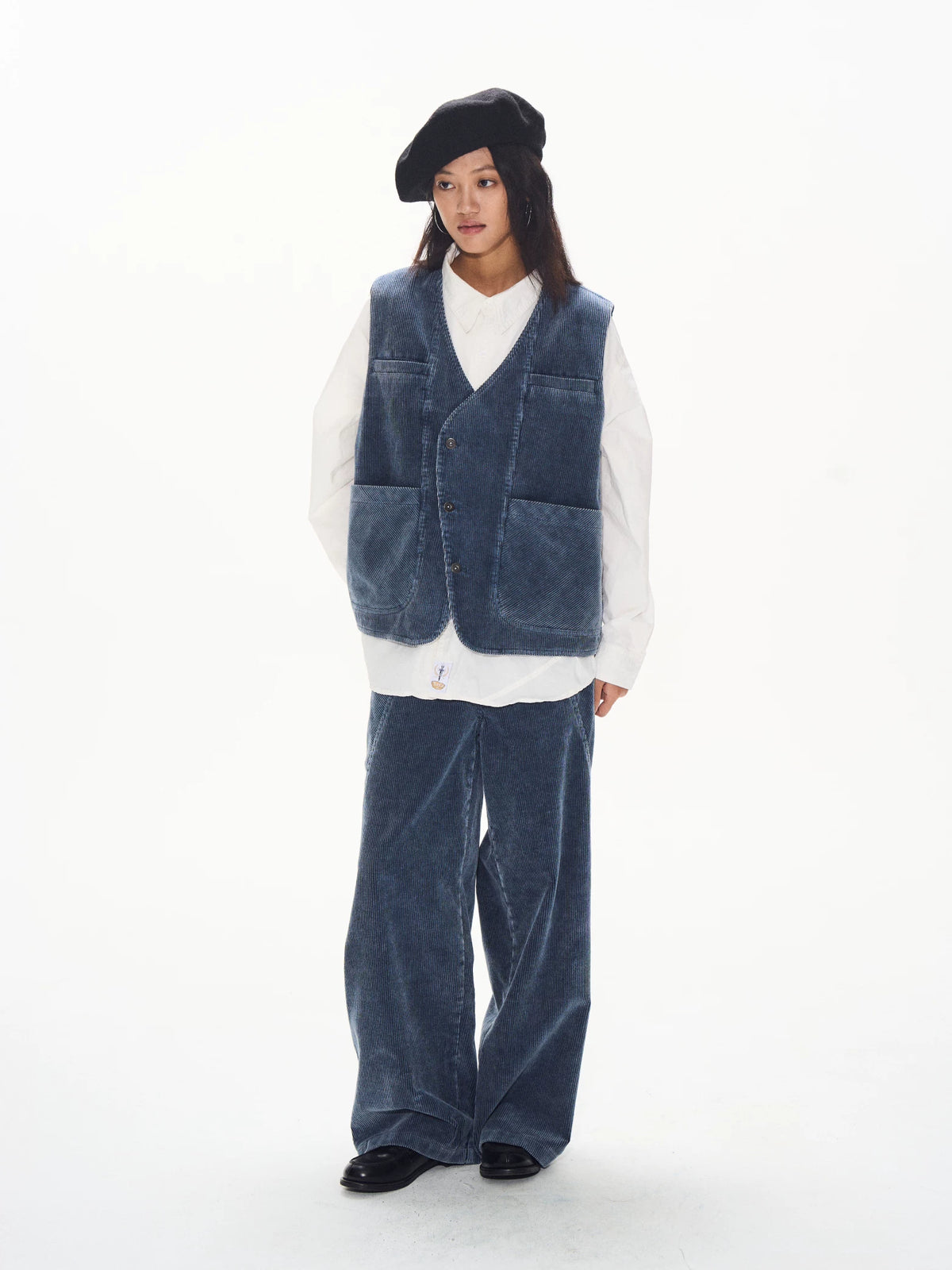 Washed Corduroy Denim Vest front view