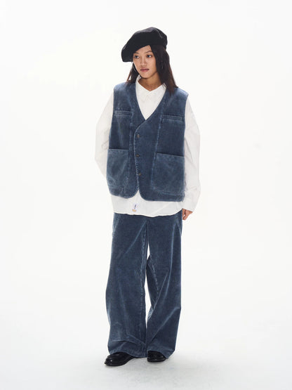 Washed Corduroy Denim Vest front view