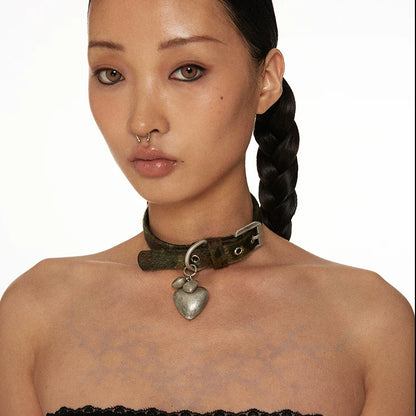 Leopard Print Heart Pendant Choker worn view