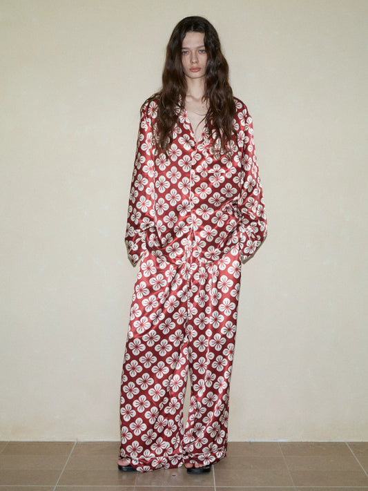 Cherry Blossom Satin Couples’ Pajama Set