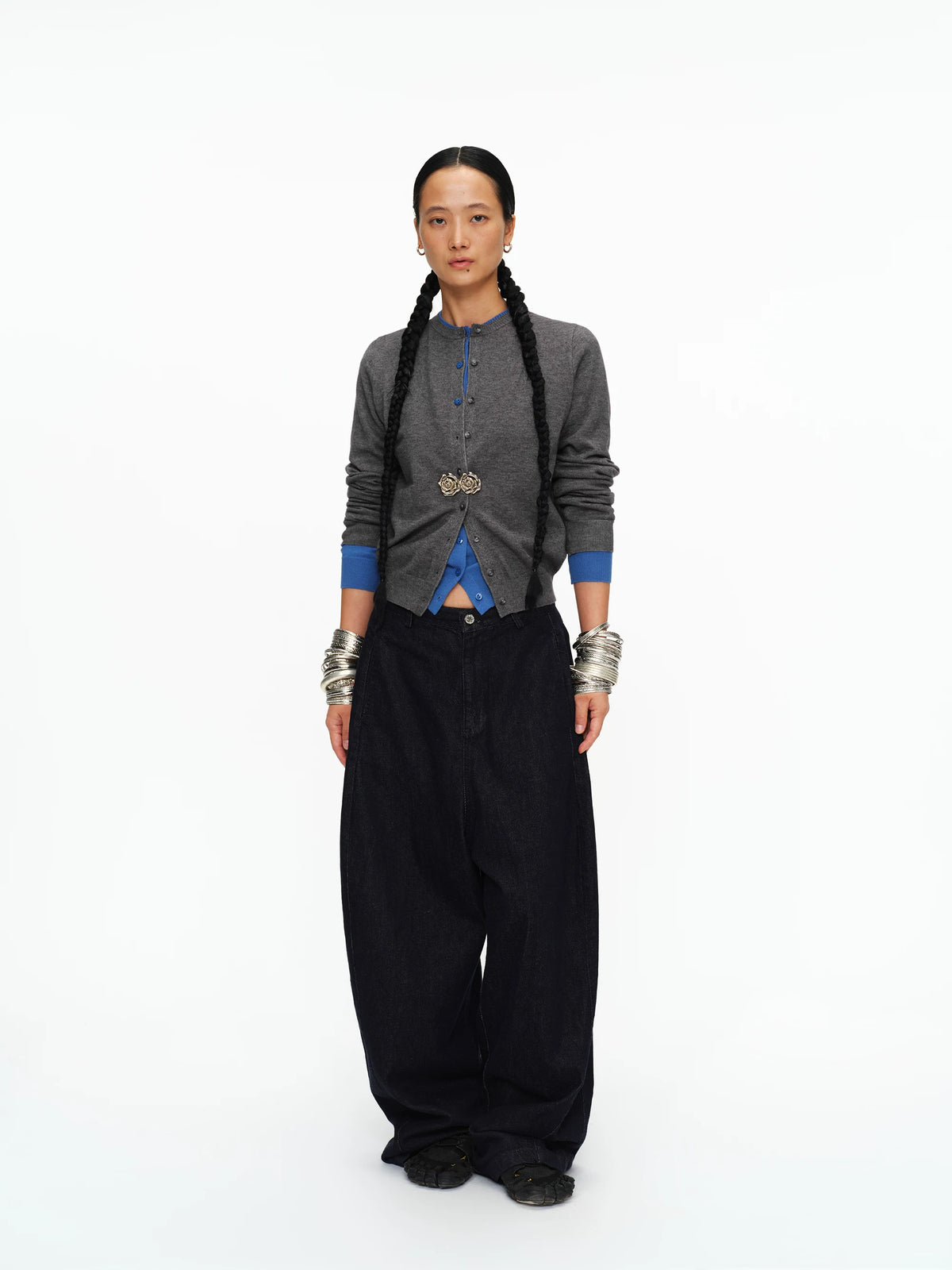 Fine-Knit Crew-Neck Cardigan
