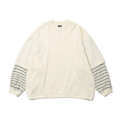 Striped Layered Long Sleeve T-Shirt in ivory