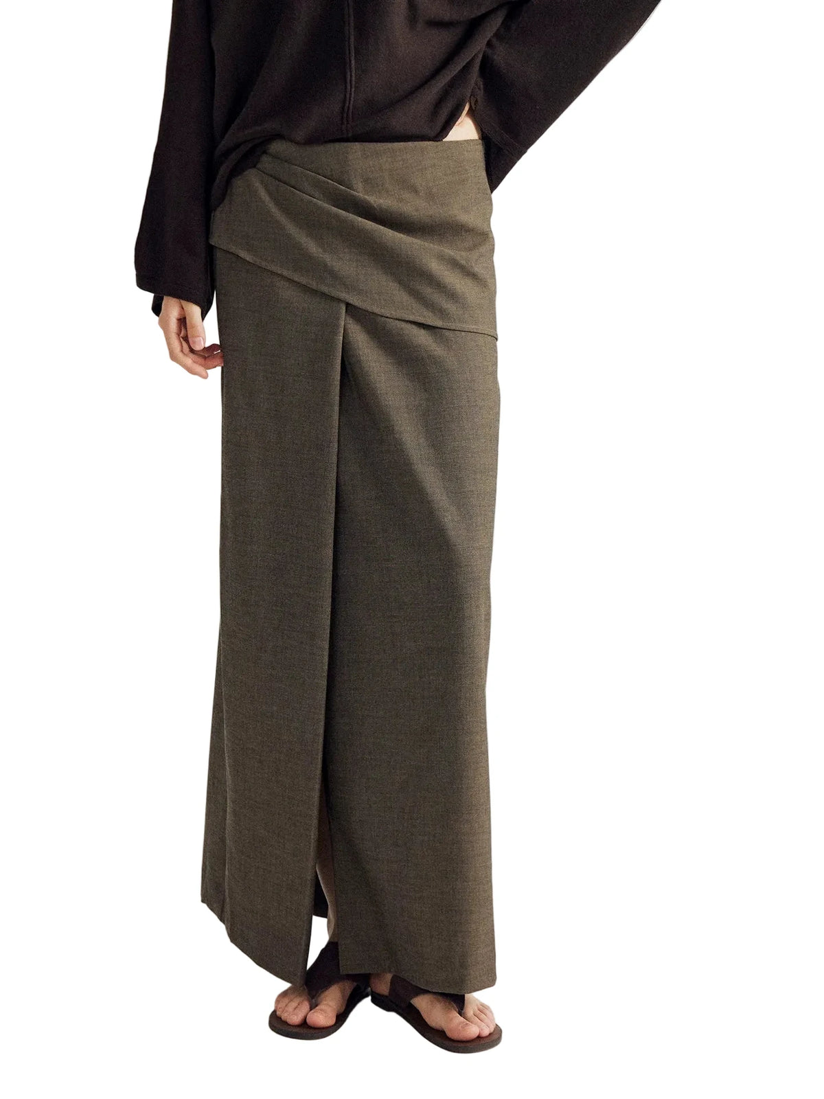 MOOFEEL Brown Slit Midi Skirt