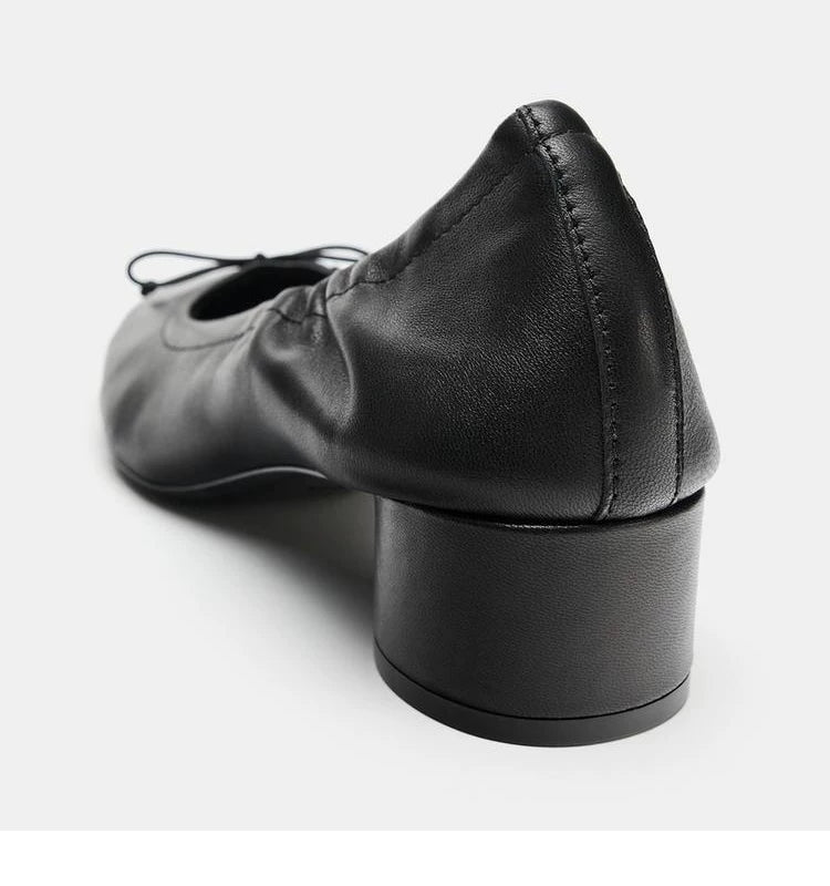 Women's Ruched Bow Block Heel Mary Jane Shoes