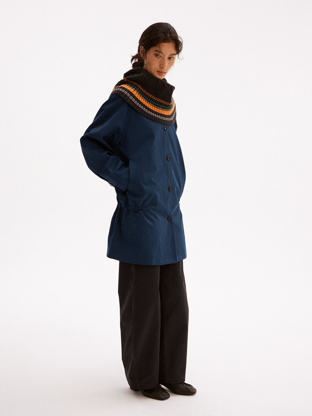 Striped Wool Blend Shoulder Cape