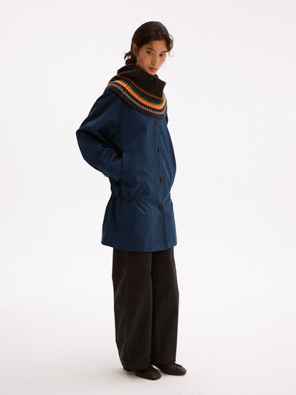 Striped Wool Blend Shoulder Cape