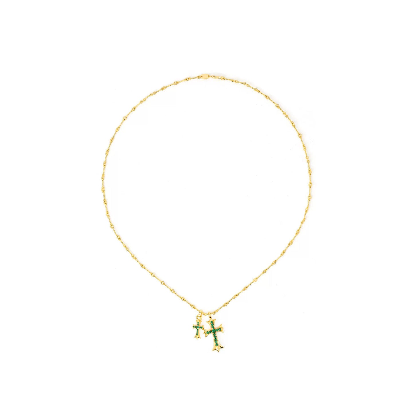24K Gold-Plated Double Cross Crystal Necklace