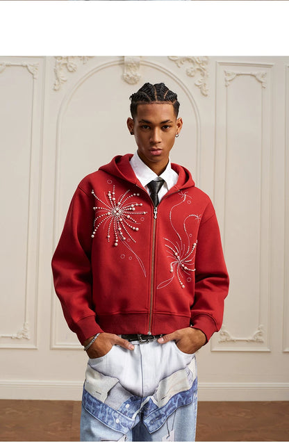 Pearl Embroidered Zip Hoodie