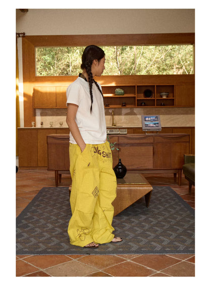 Hand-Drawn Print Wide-Leg Cargo Pants product photo
