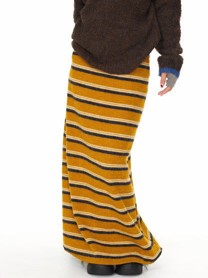 Mustard Striped Knit Midi Skirt in mustard yellow
