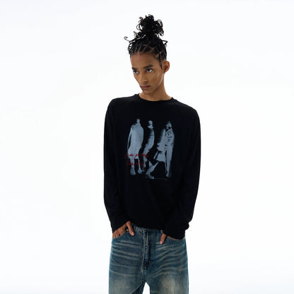 Black graphic T-shirt, front detail