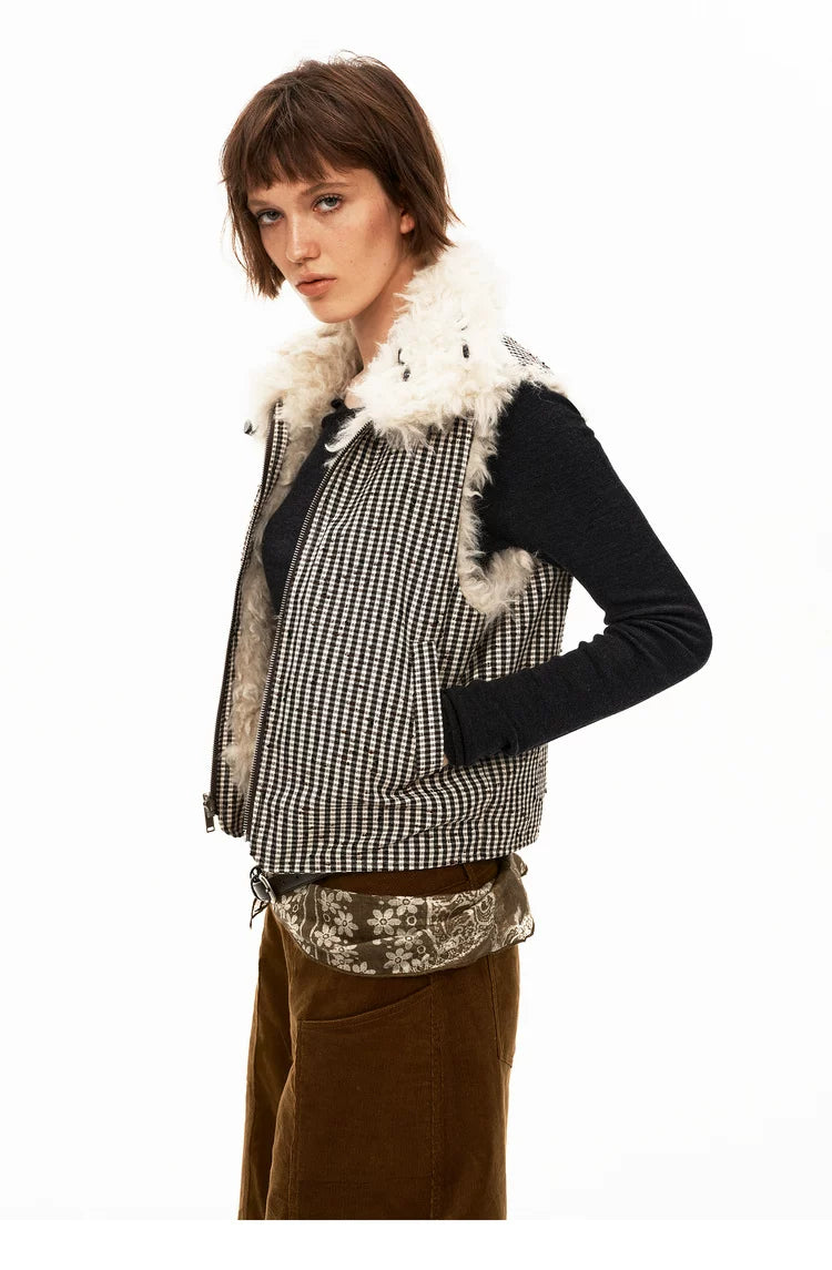 Reversible Check Fleece Vest - 360 view 20