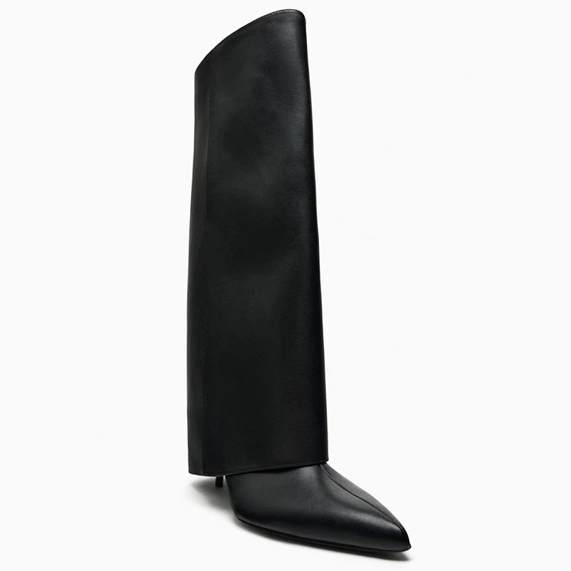 Women's Pointed Toe Stiletto Wide-Shaft Knee-High Boots
