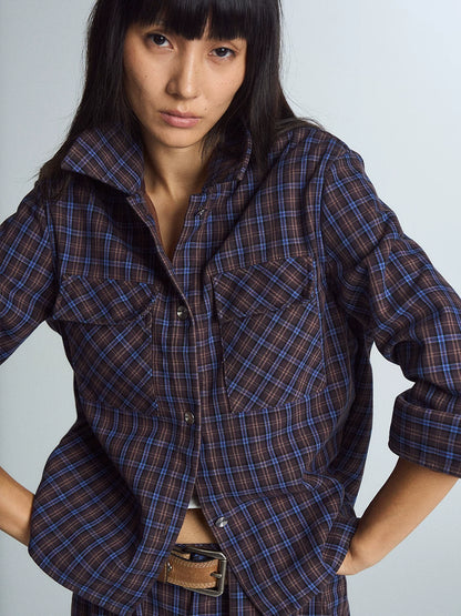 Blue Plaid Wide-Leg Trousers product view