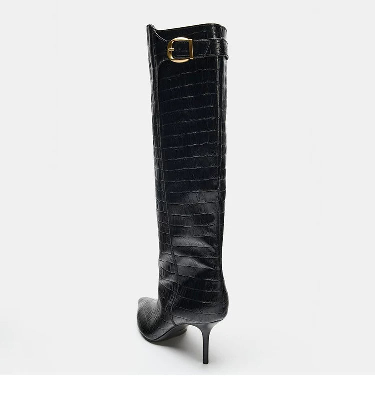 Women's Pointed Toe Buckle Knee-High Boots