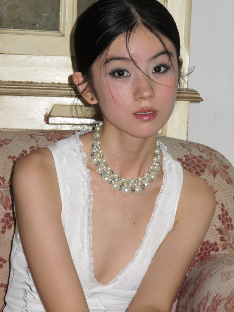 Vintage-Inspired Layered Pearl Necklace – French Minimalist Statement Choker