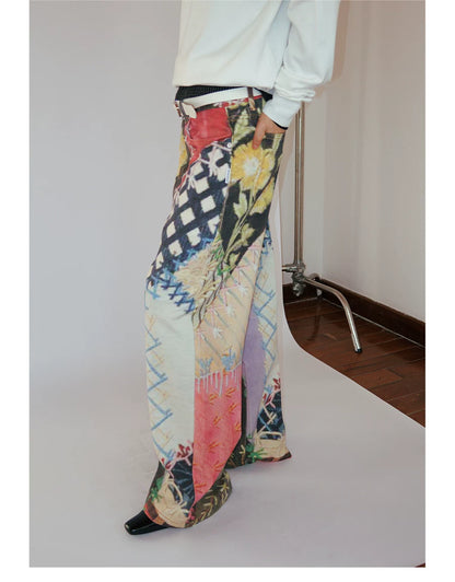 Patchwork Print Wide-Leg Trousers in multicolor product photo
