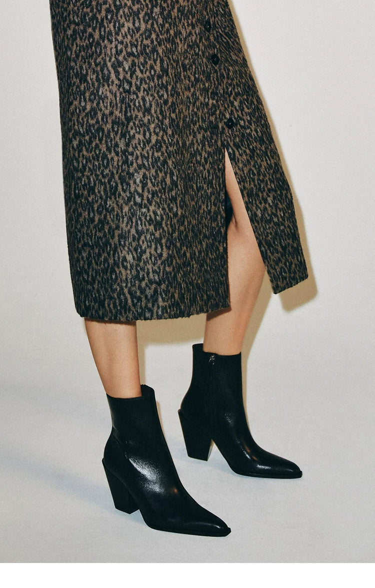 Women's Leather Square Toe Western Ankle Boots