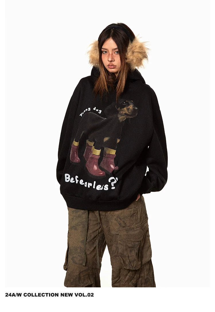 Dachshund Print Fleece Hoodie