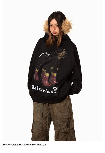 Dachshund Print Fleece Hoodie