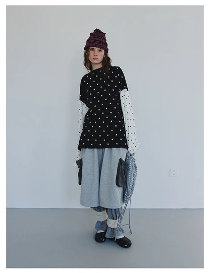 Star and Polka Dot Patchwork Long-Sleeve Top