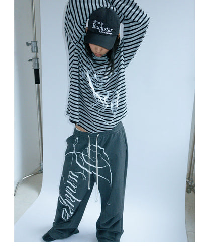 Hand Drawn Print Wide Leg Trousers