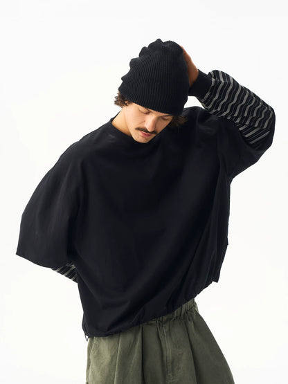 Striped Layered Long Sleeve T-Shirt in black