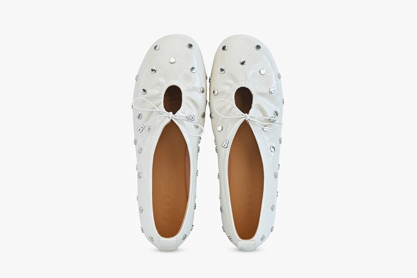 Studded Waxed Leather Bow Detail Ballet Flats