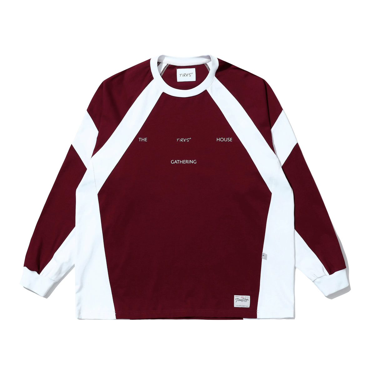 Contrast Raglan Long Sleeve Jersey burgundy and white front view