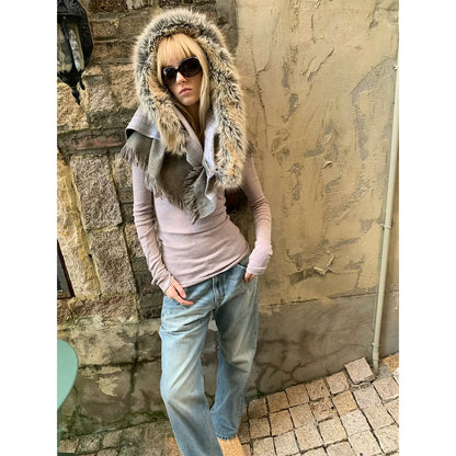 Detachable Fringe Plaid Wrap Scarf