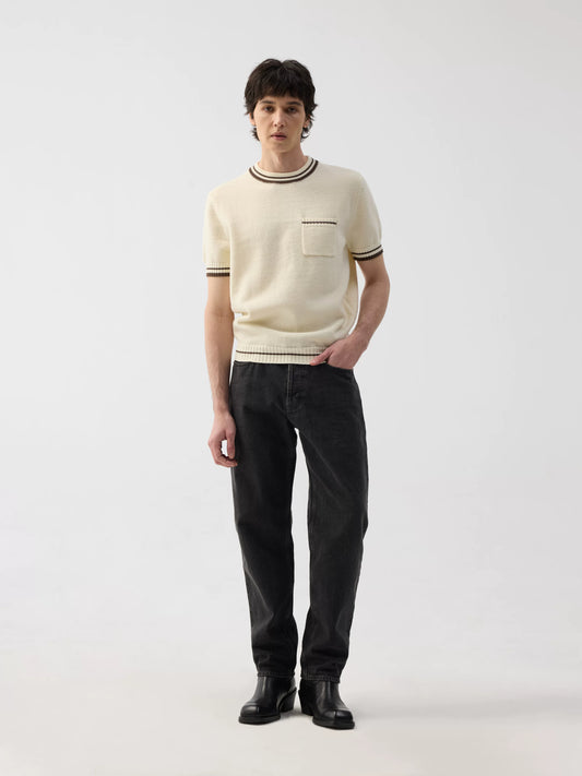 Contrast-Trim Knit Short-Sleeve Sweater