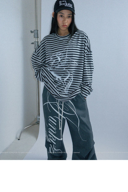 Hand Drawn Print Wide Leg Trousers