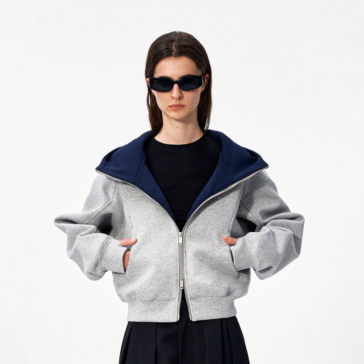 Colorblock Relaxed Zip-Up Hoodie