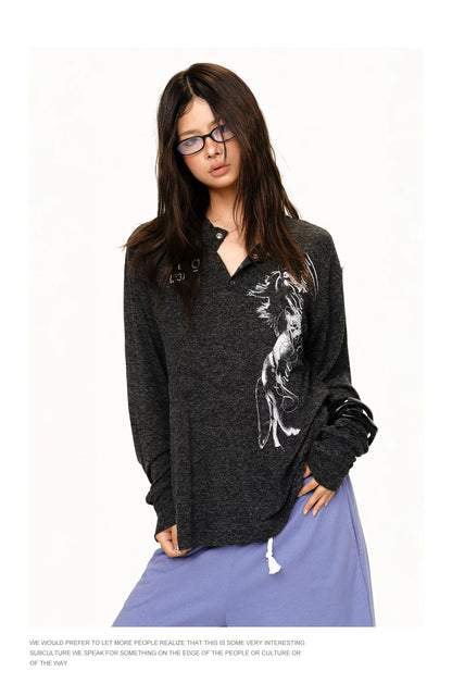 Graphic Henley Long Sleeve Shirt product photo