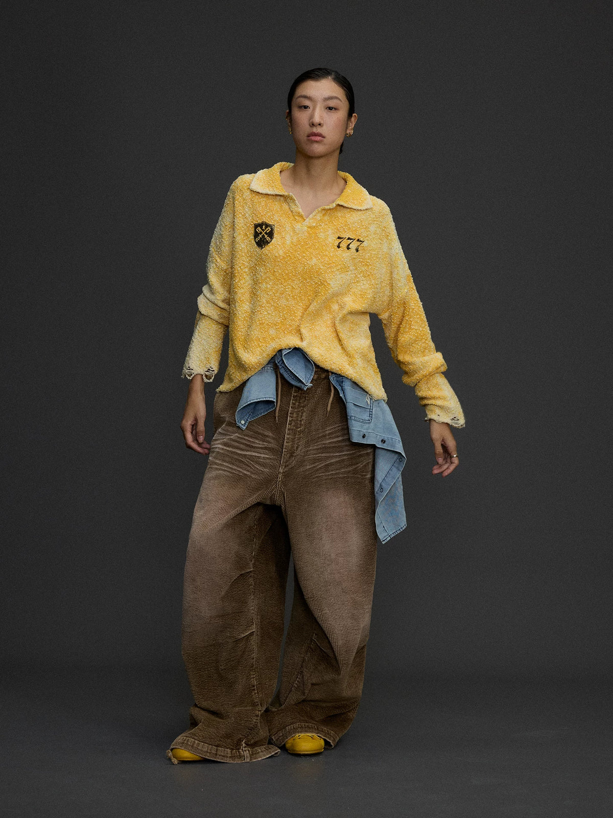 Wide Leg Corduroy Cargo Pants product photo, brown