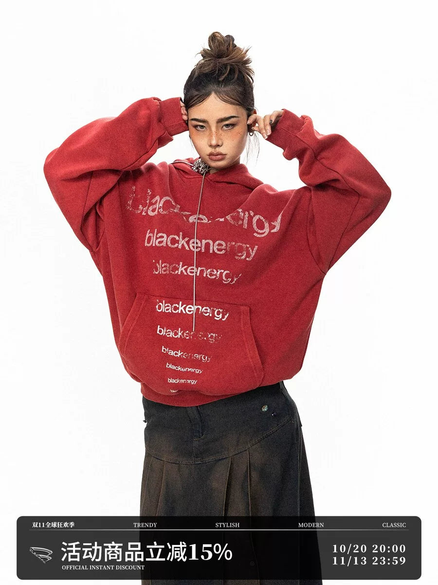 Washed Letter Print Hoodie