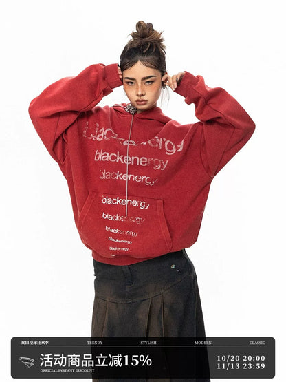Washed Letter Print Hoodie