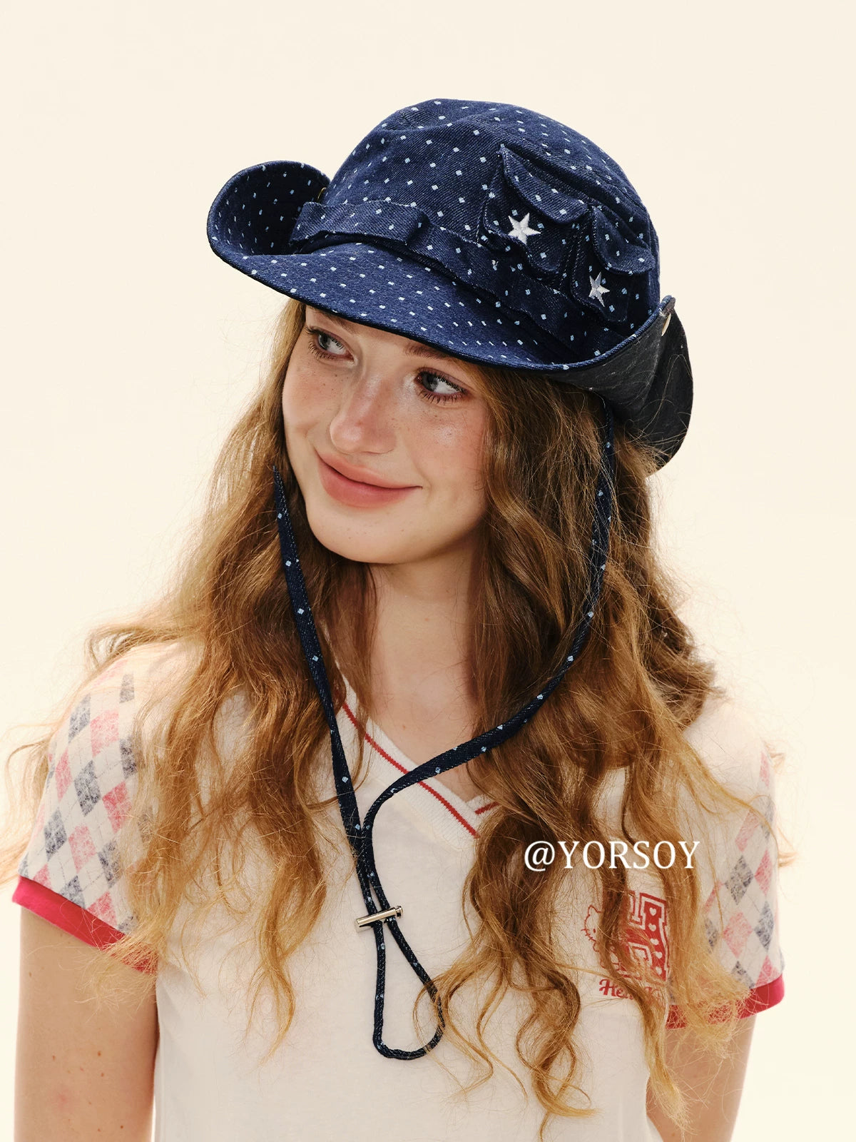Women's Vintage Navy Star Bucket Hat – Adjustable Sun Protection Hiking, Camping & Fishing Hat